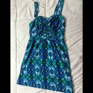 NWOT Blue Patterned Sweetheart Neckline Dress